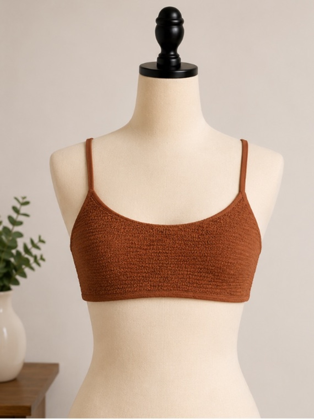 La Hearts Rust Brown Textured Bikini Top - Slim Straps